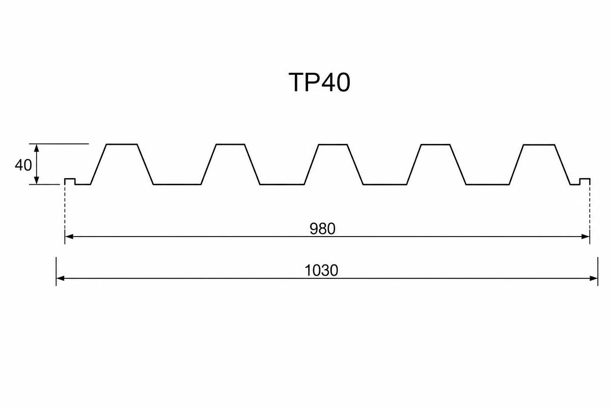Desenho técnico do perfil trapezoidal TP40 — LG Steel